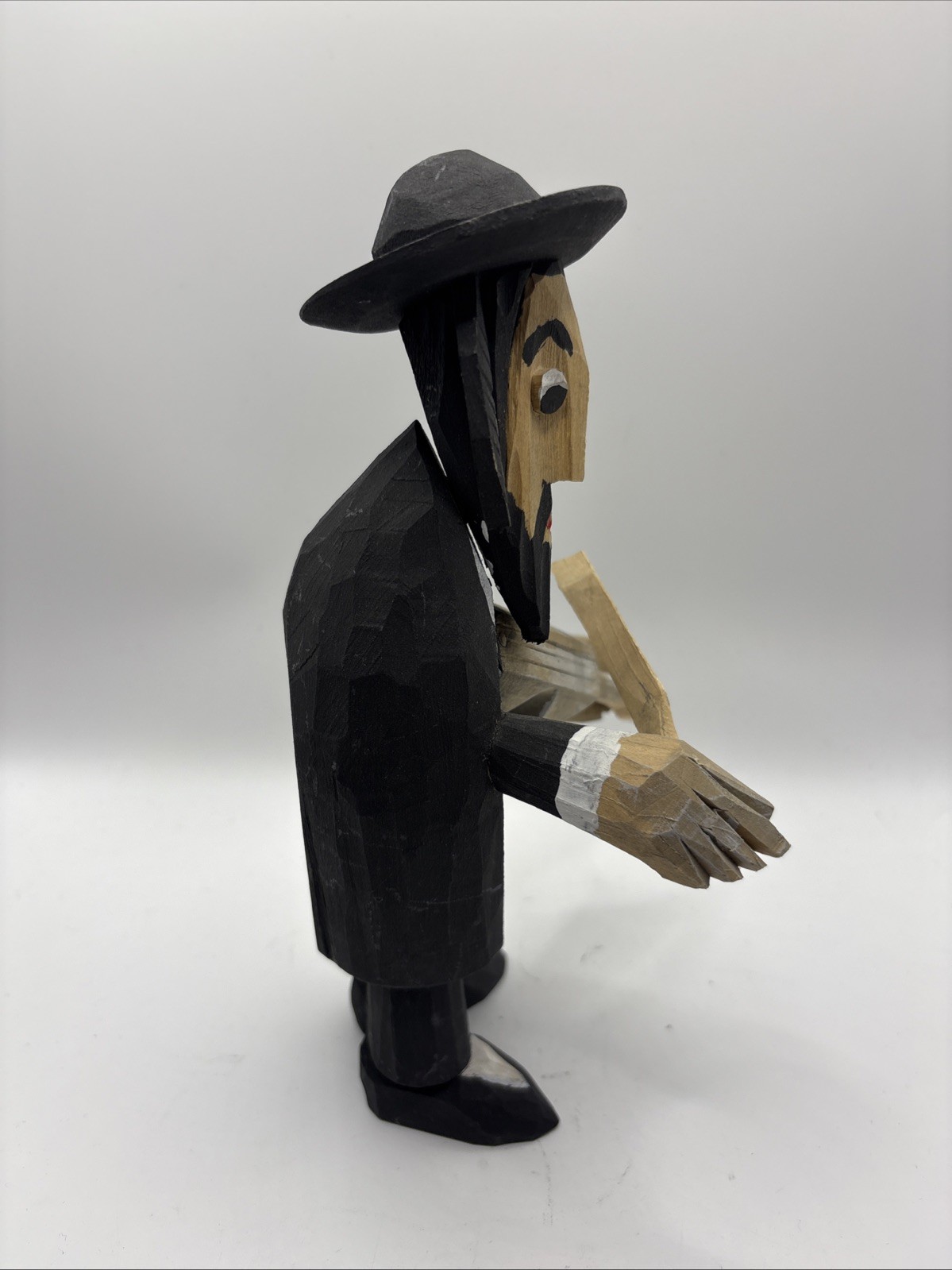 Vtg Set of 2 Hand-Carved Jewish Klezmer Musician 8” Wood Folk Art Figure Judaica