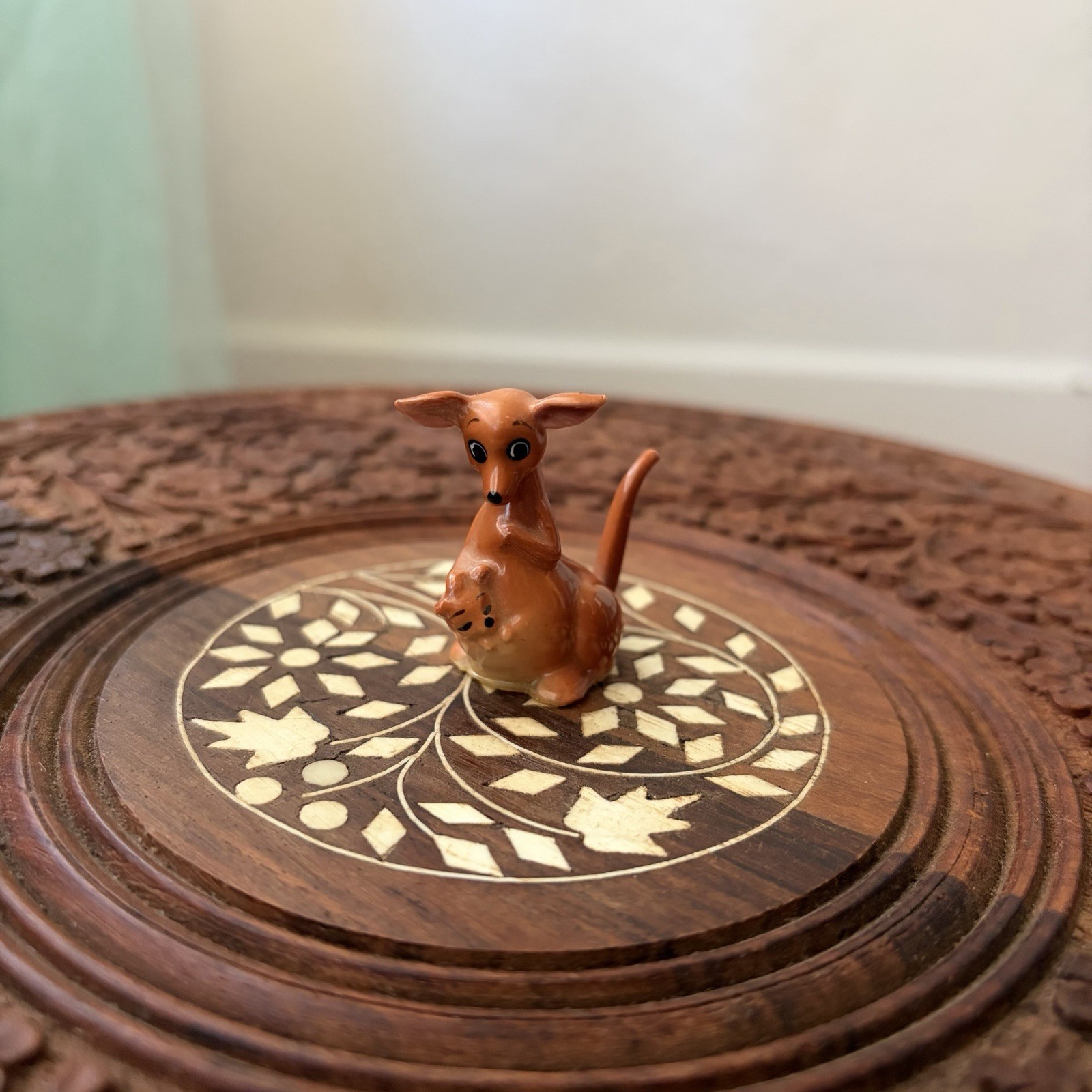 Adorable Vintage Miniature Porcelain Kangaroo with Joey Figurine 1.5 Inch
