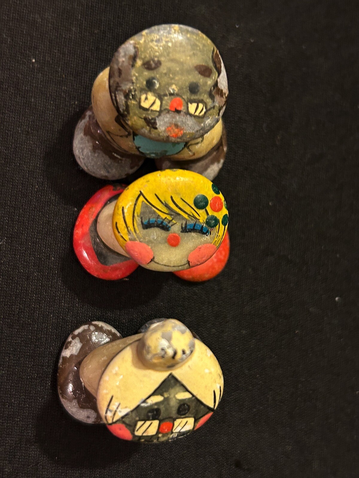 3 Miniature Painted Rock People Family Figurine Folk Art