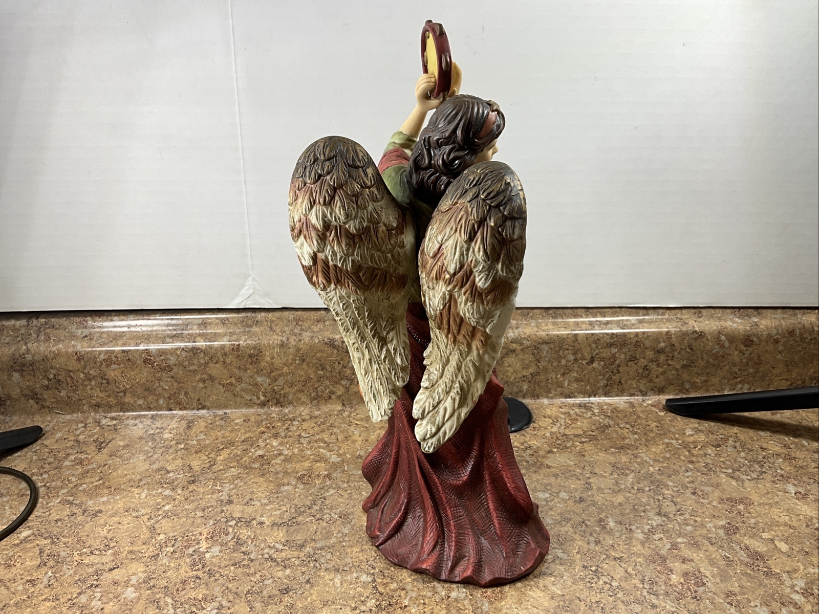 O’Well Hand Painted Fine Porcelain Tambourine Angel Figurine 11.50″H x 4.50″W