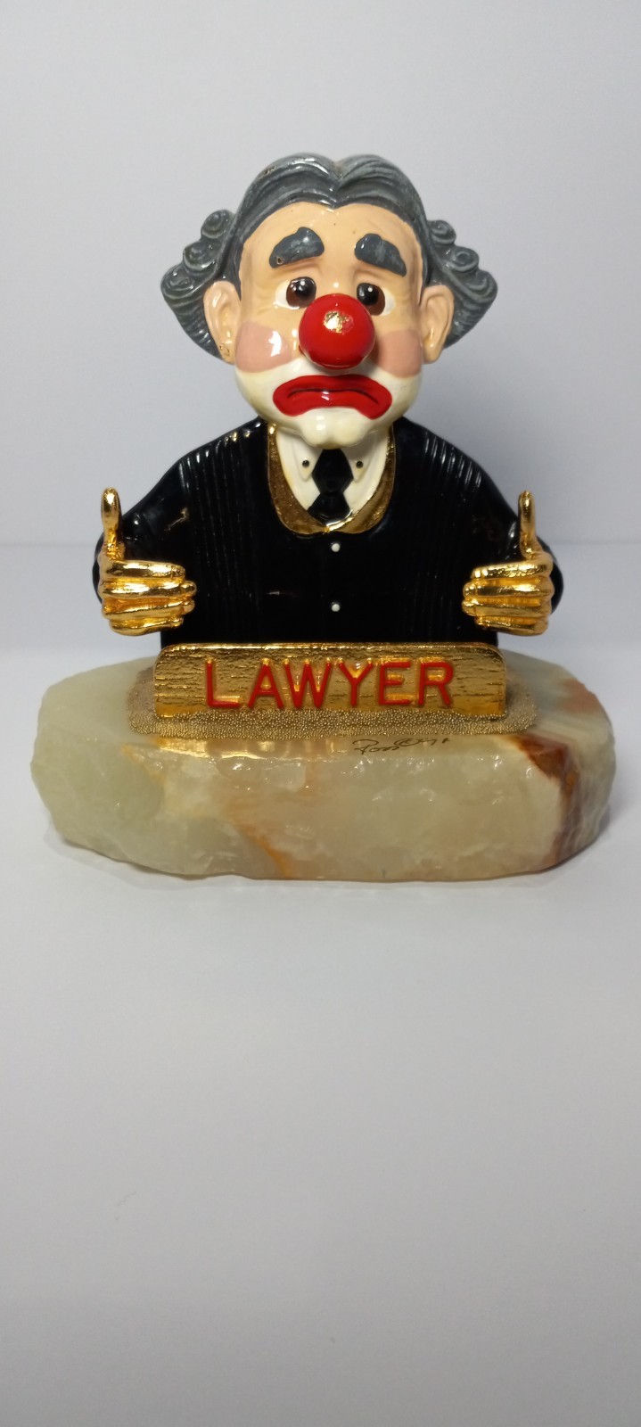 1991 Ron Lee Clown “LAWYER” Card Holder Brass Enamel Figurine On Onyx Base