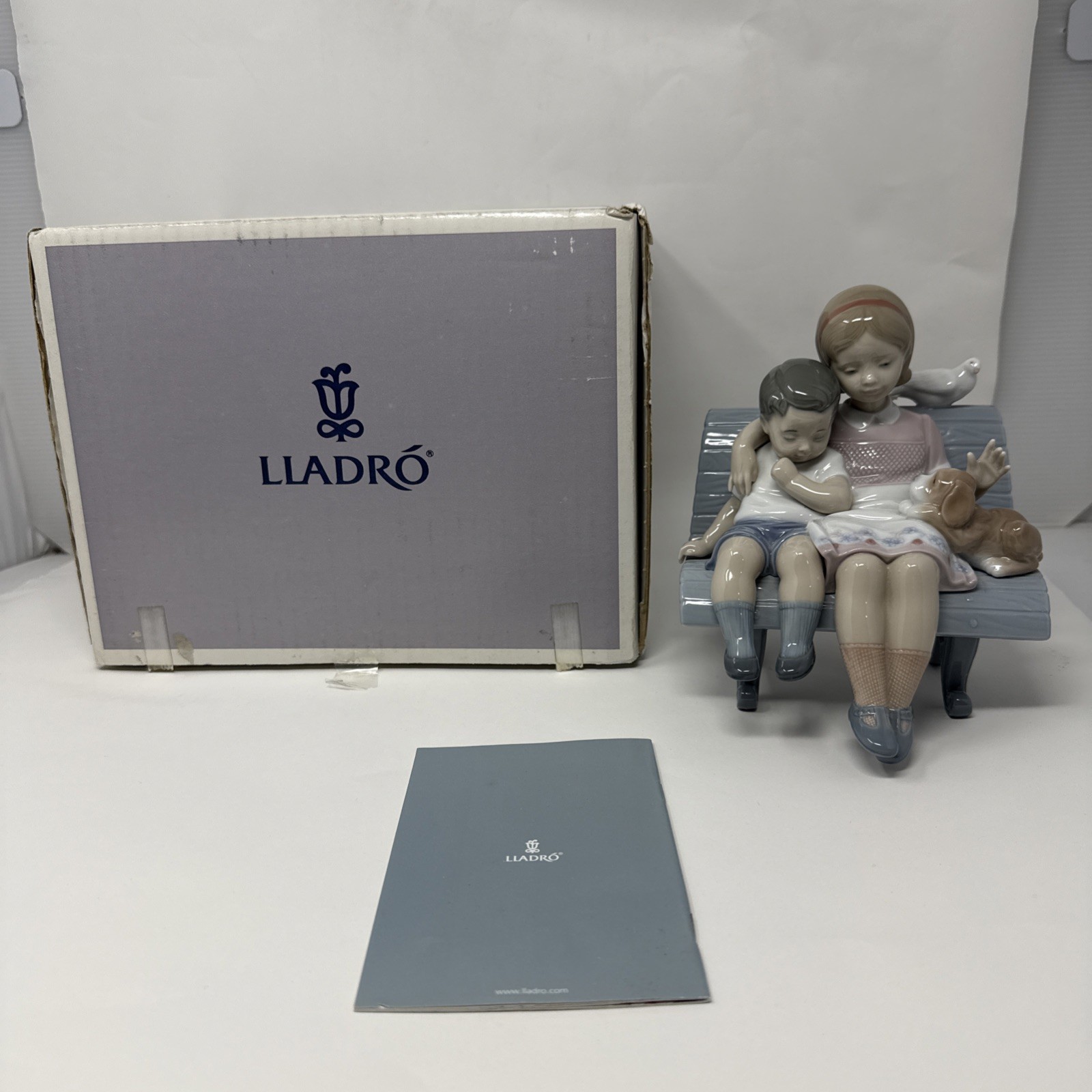 Lladro 6446 Surrounded by Love Figurine 1997 Mint With Box Girl Boy Dog Bird