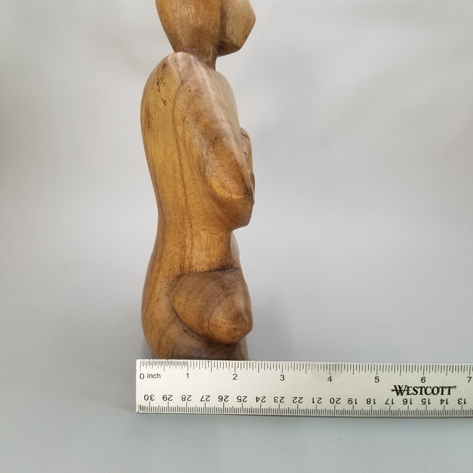 Vintage Hand Carved Wood Mother Holding Baby Figurine Statue Minimalist 10″ Tall