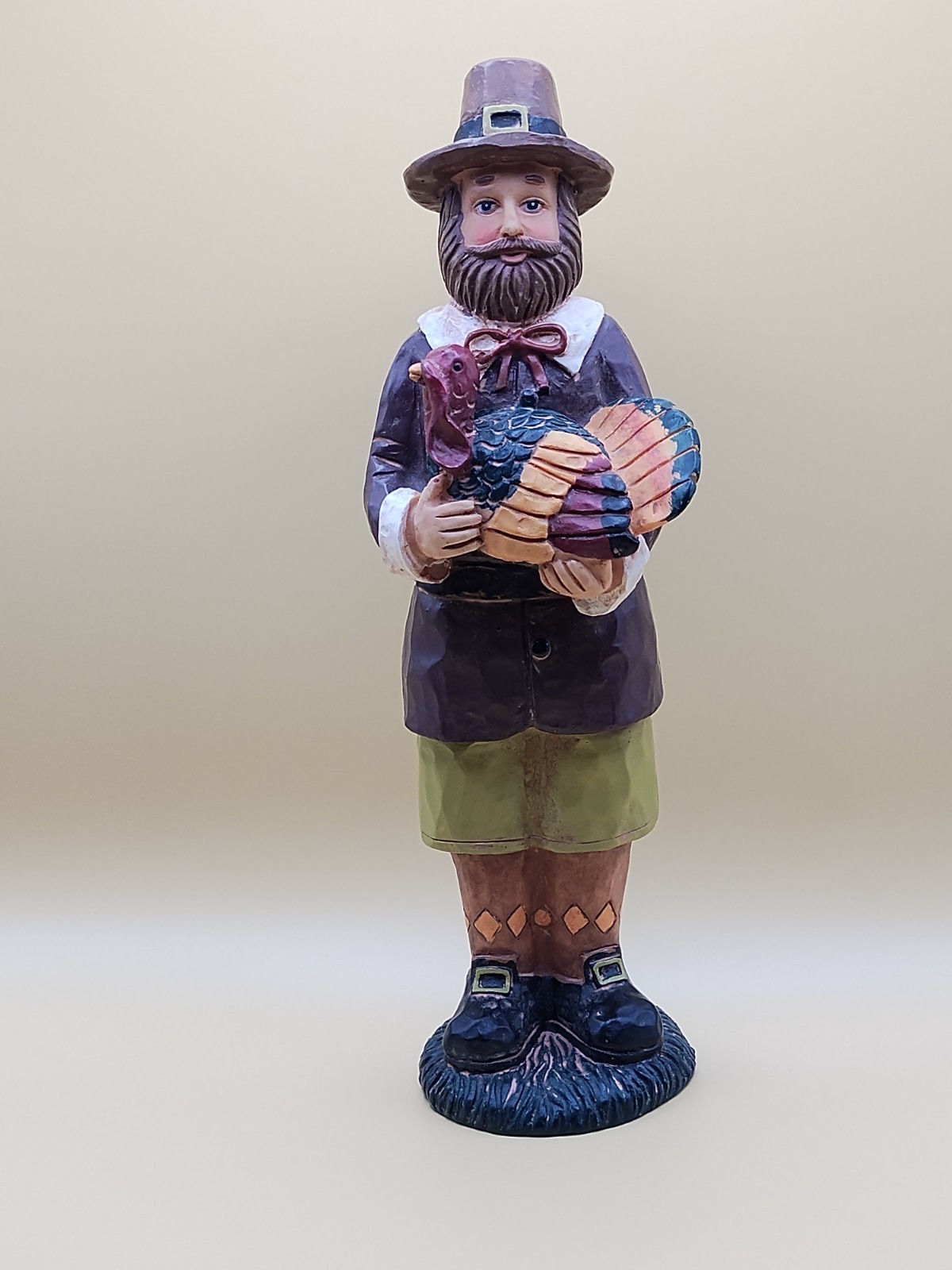 Vintage Pilgrim Man Holding A Turkey Thanksgiving Autumn 9″ Detailed Unique