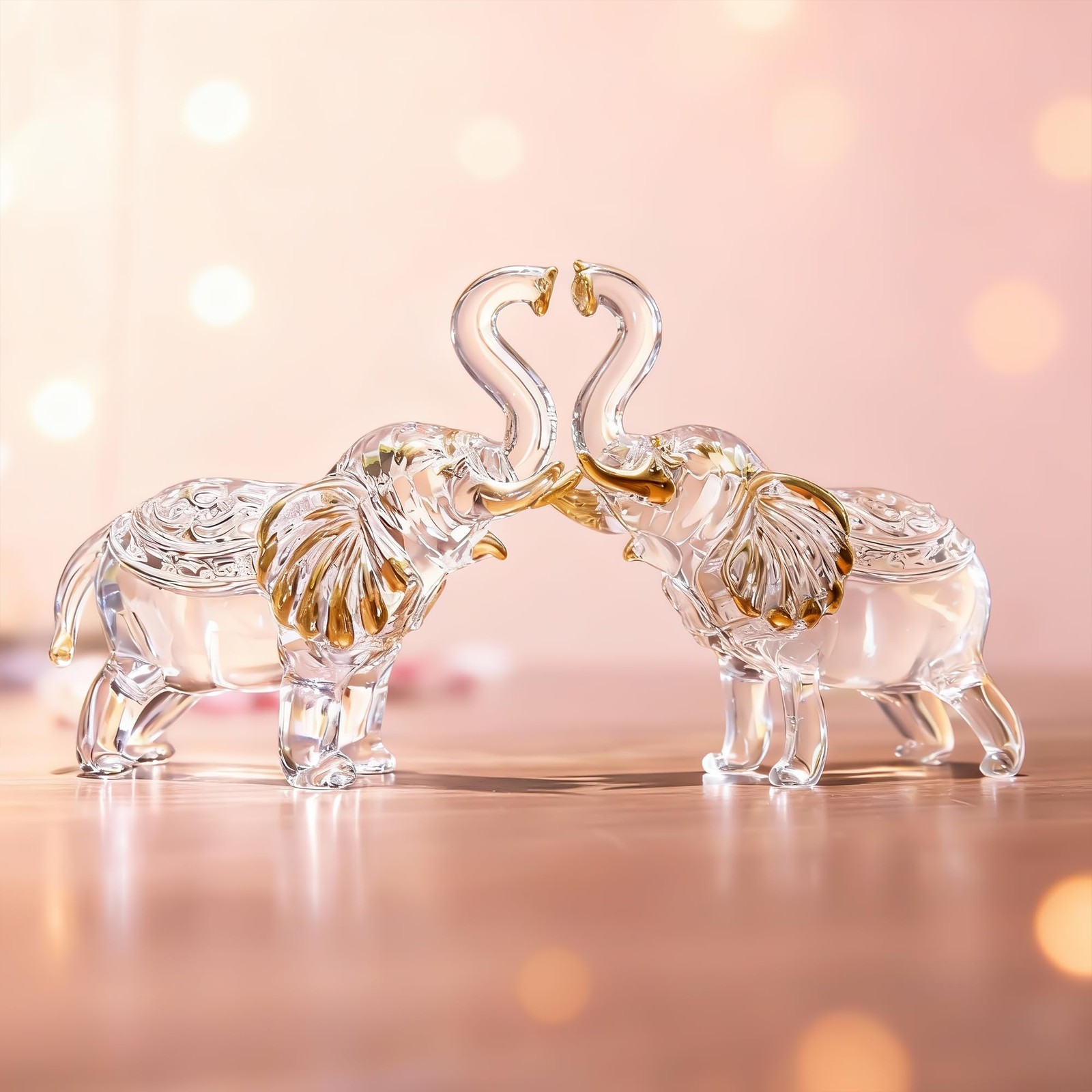 Handmade Crystal Thai Elephant Statue with Trunk Raised Figurine Home Decor T…