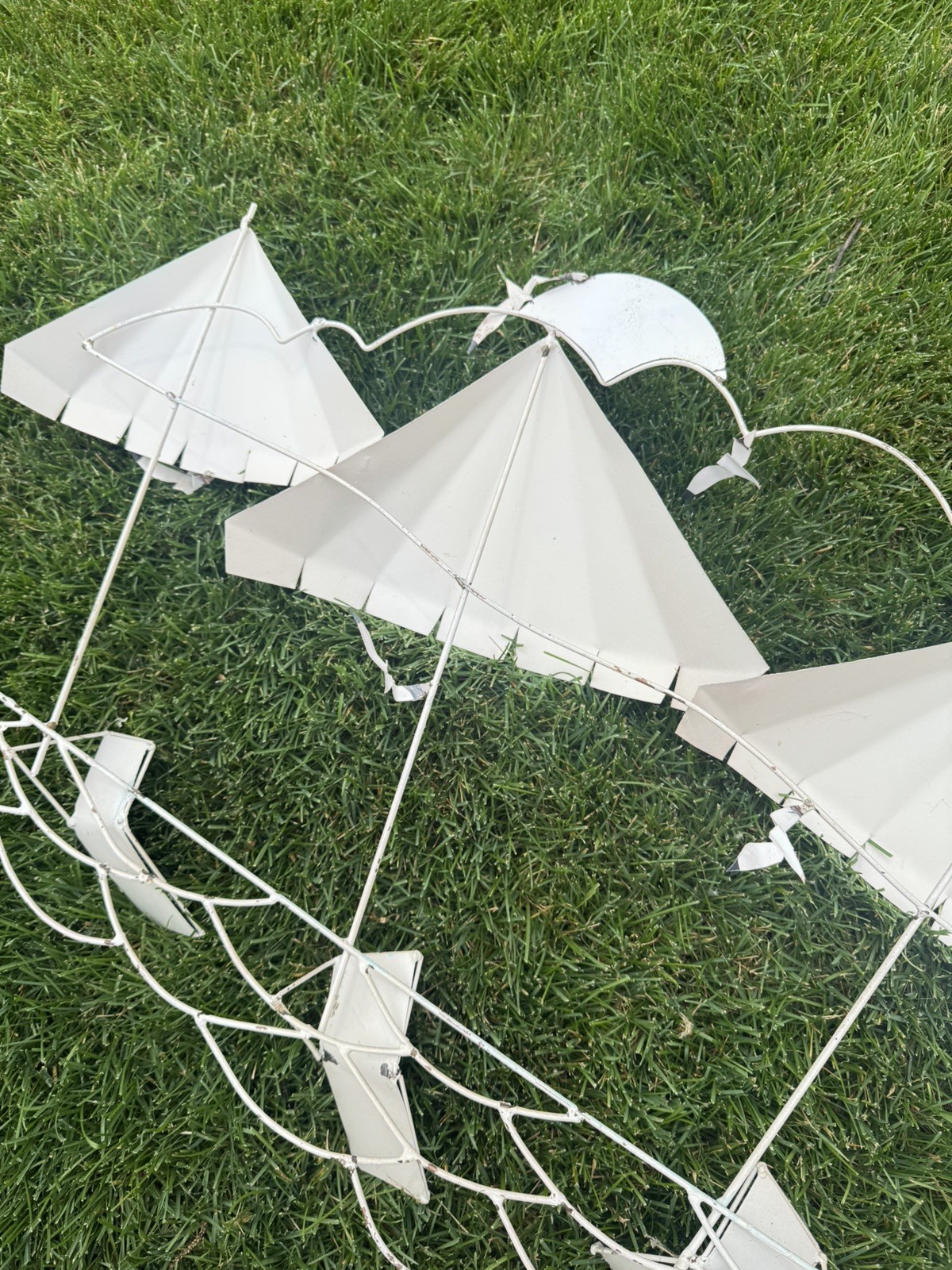 Beach Metal Wall Art Sculpture Gulls Pastel Umbrella and lounge chaise 42×23