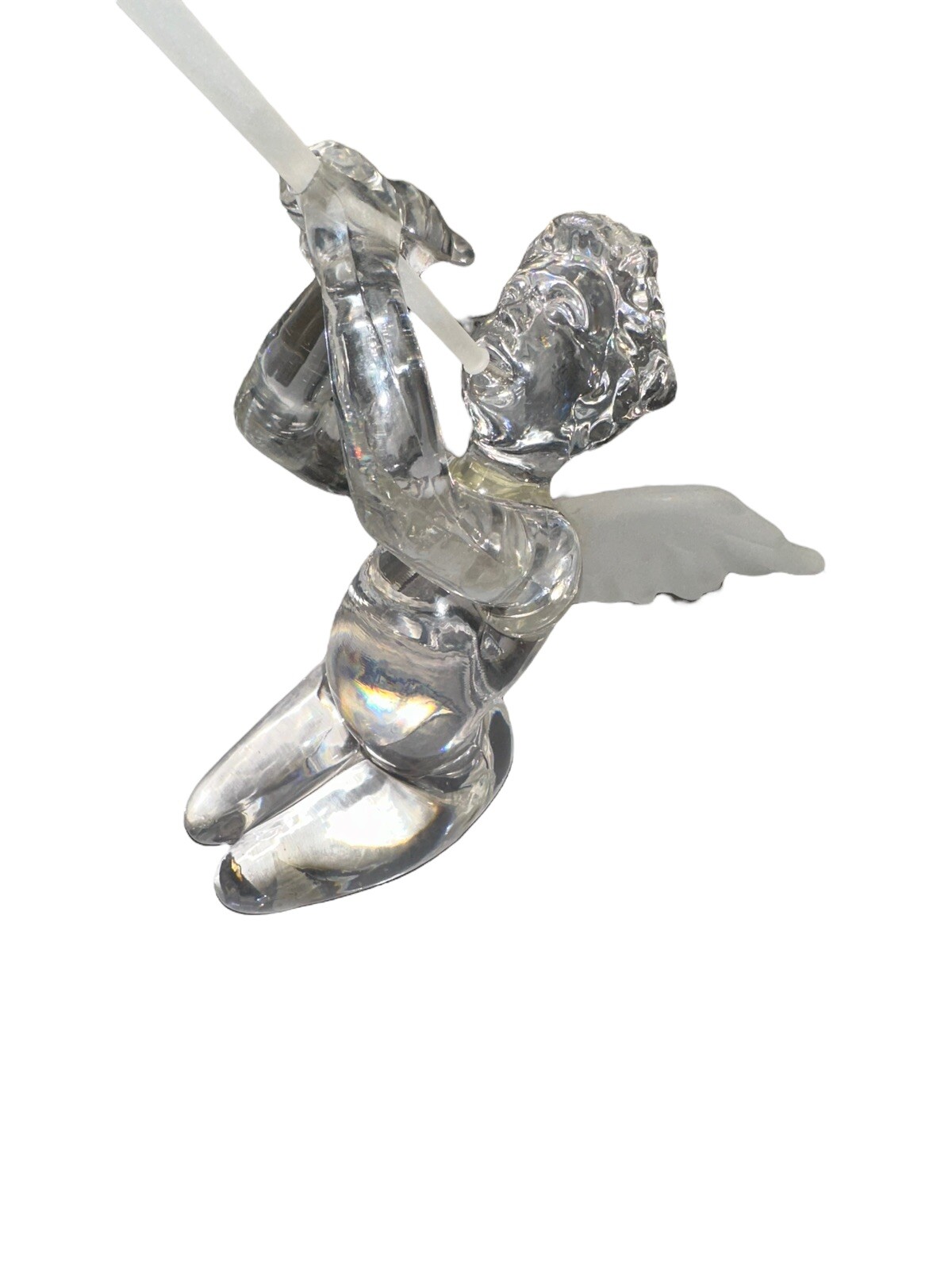 Vintage Dept 56 Acrylic Angel Kneeling Blowing Trumpet Horn Clear Frosted Wings