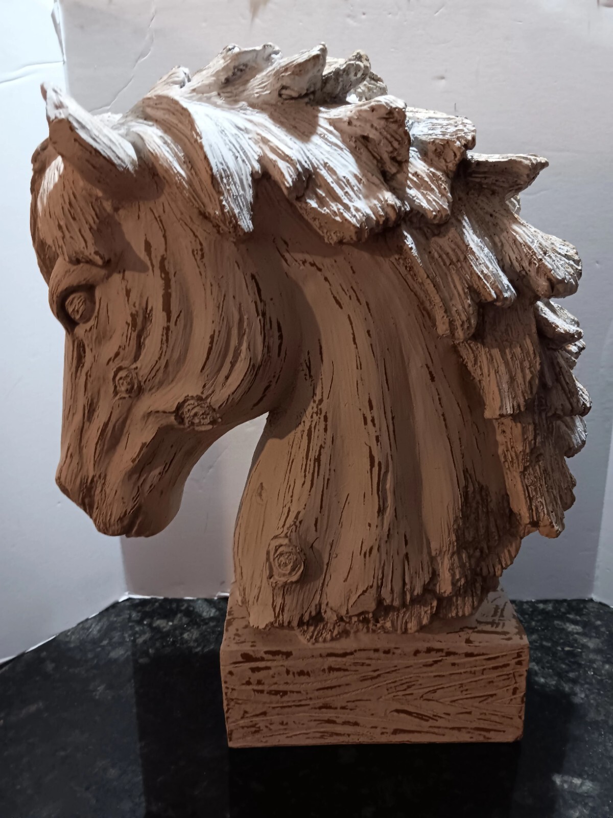 Rustic Faux Driftwood Finish Equine Mustang Stallion Horse Head Bust 18″ tall