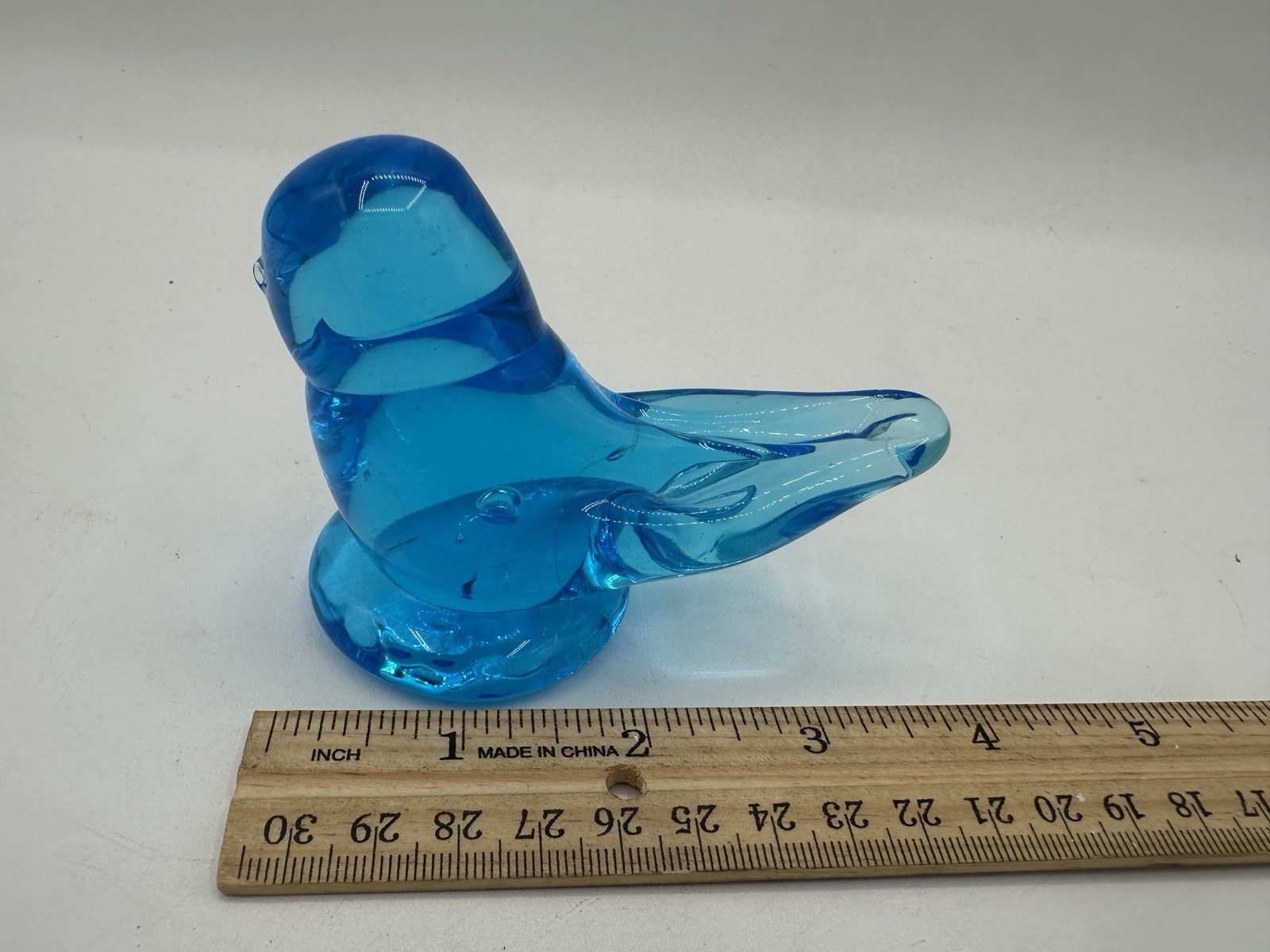 Vintage Blue Bird of Happiness Art Glass Figurine Paperweight Aqua Blue