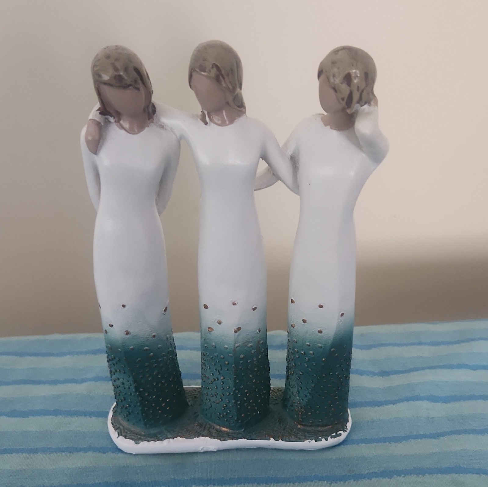 Ceramic Hand Painted Ombre Three Women Figurine, White & Blue Decor