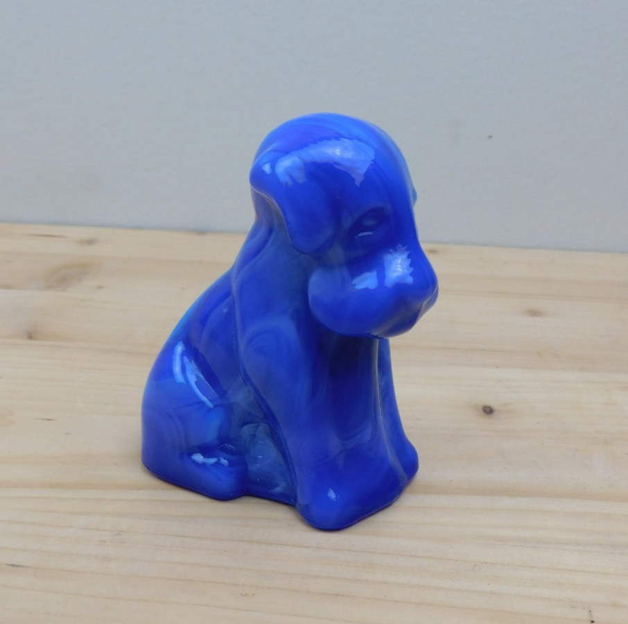 Vintage Degenhart Art Glass Pooch the Dog Figurine #83 “Blue Marble” Dark 1977