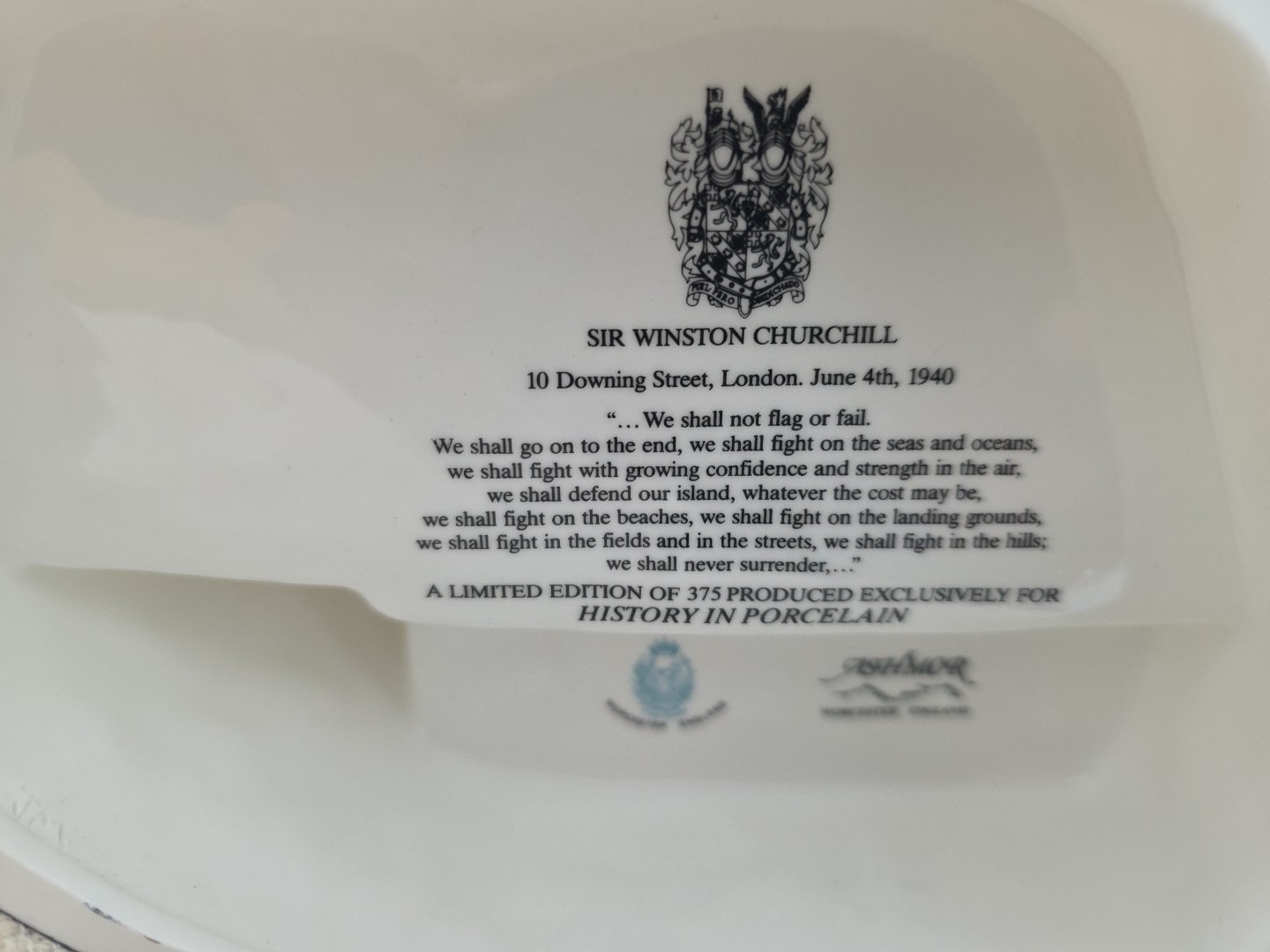 Sir Winston Churchill Porcelain Figure Ltd Ed. 131/375 Ashmor Worcester VE Day