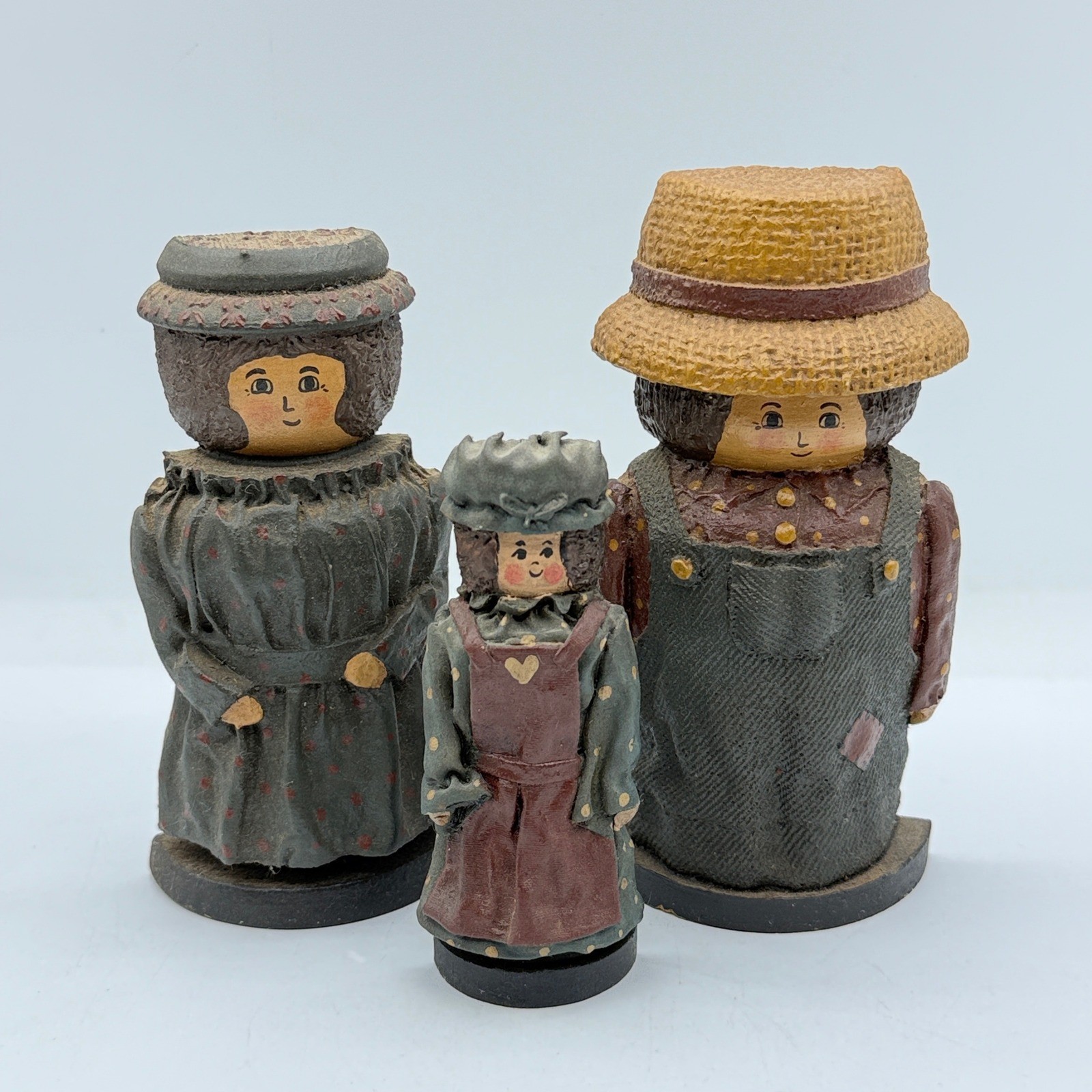 Mary Petlitz Half-Wit Series Folk Art Figurines Set 3 Primitive Hand Painted Vtg