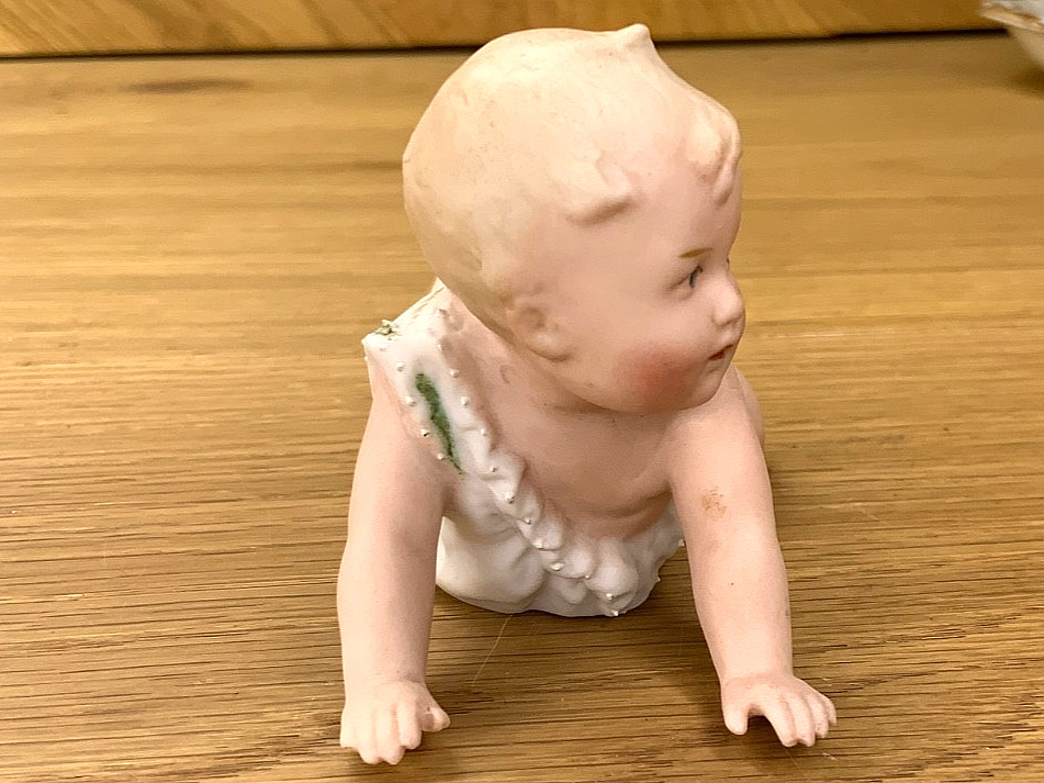 Gebruder Heubach Piano Baby Figurine Lying on Stomach German Bisque Vintage