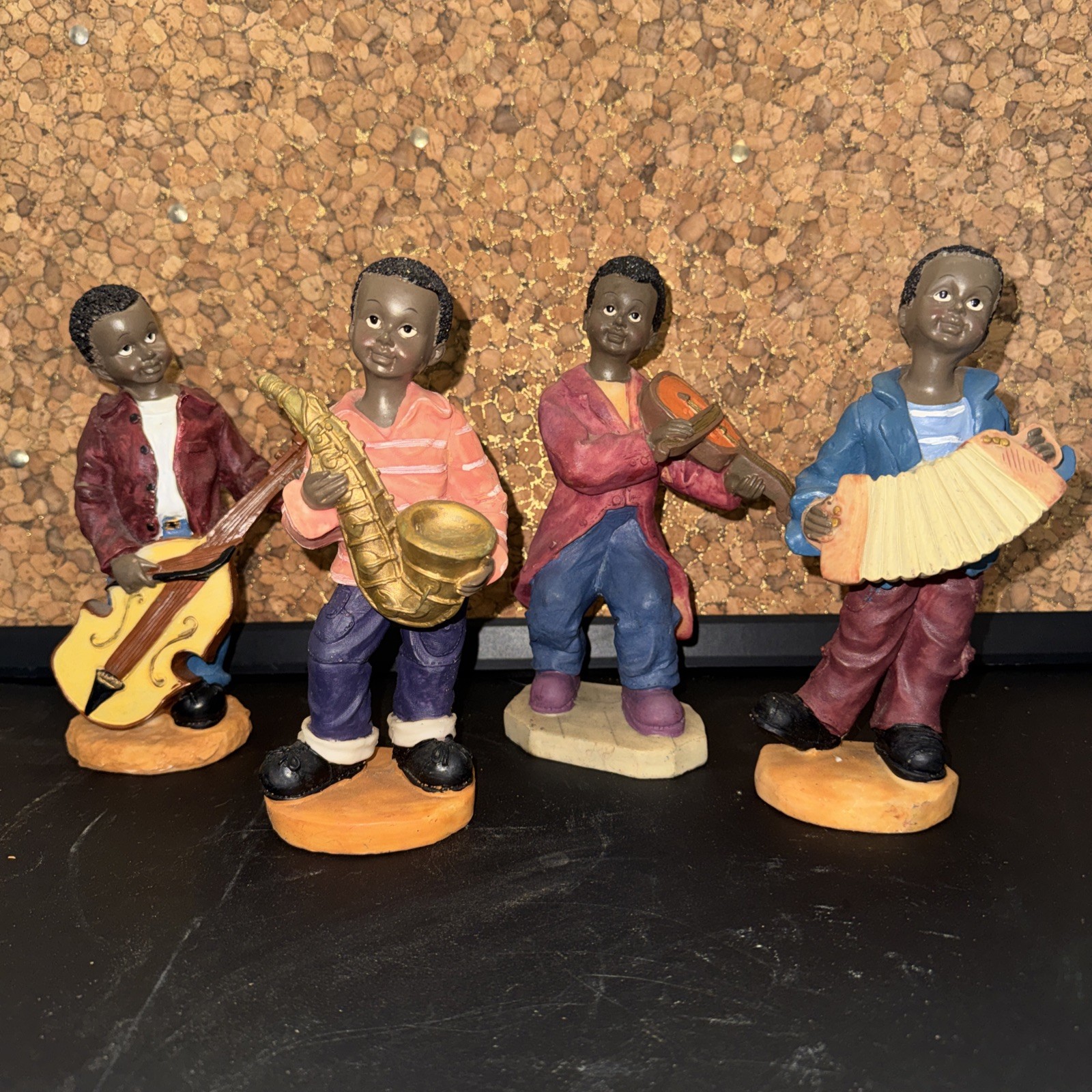 4 Vintage Painted Porcelain Figurines of Black African American Jazz Musicians