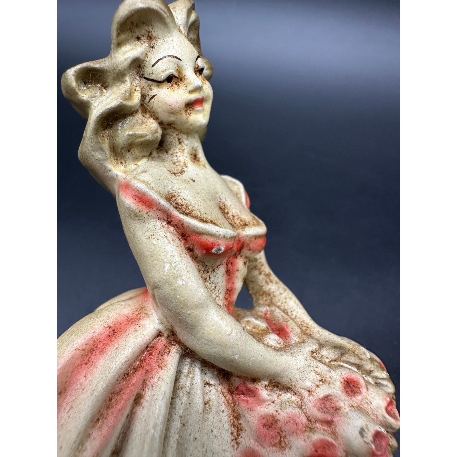 Vintage Lady Figurines Composite Victorian Flower Maidens Miniatures Pair Busty