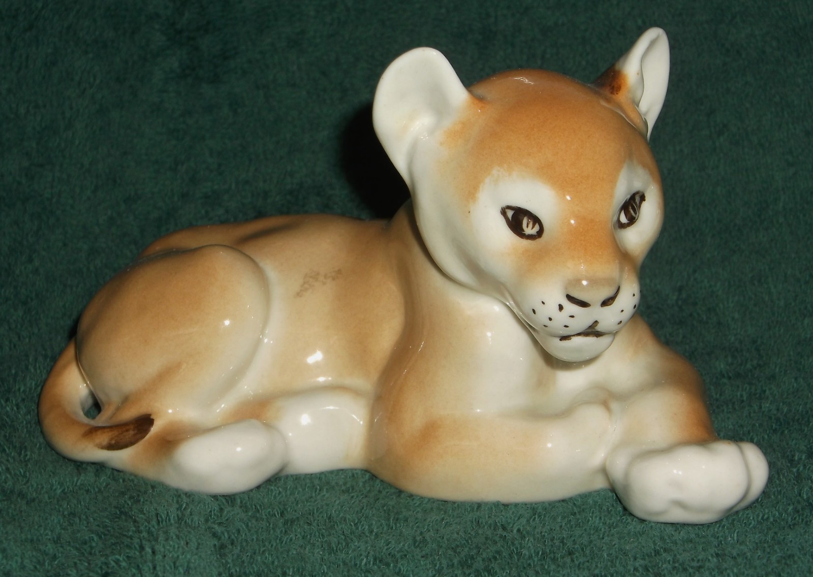 Lomonosov Russian light brown reclining lion cub figurine
