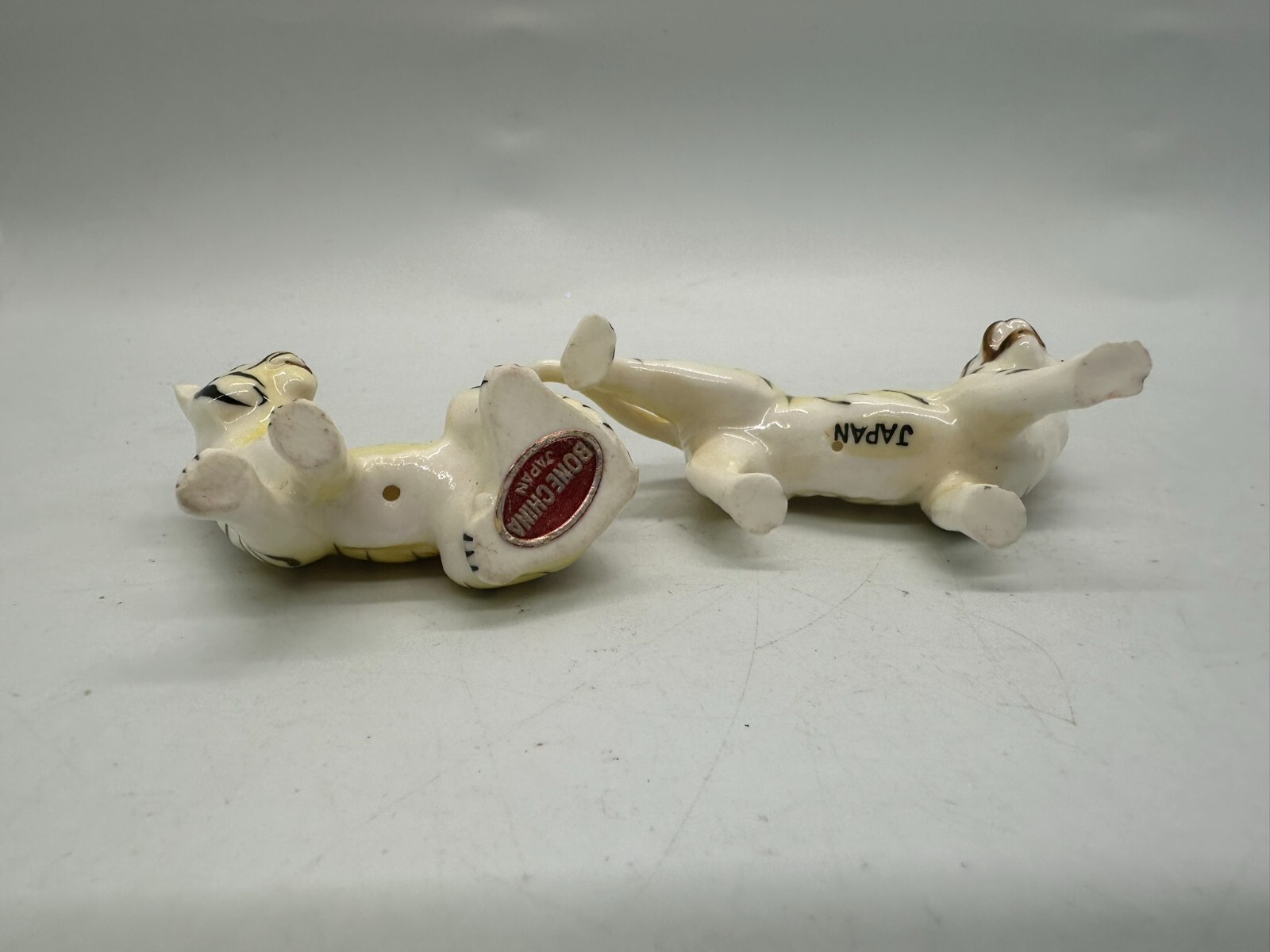 Vintage Miniature Bone China Figurines Wild Tigers Lot of 2 Retro Wild Animal