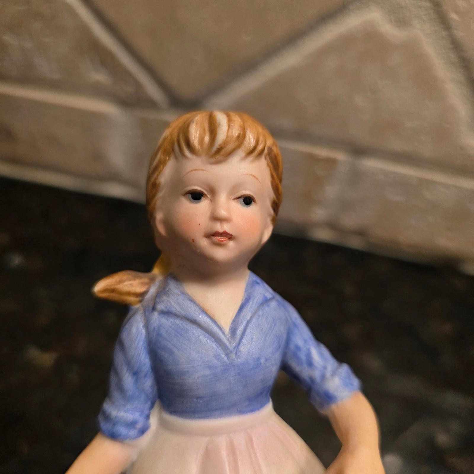 Vintage Porcelain Blond Girl Figurine Rooster Bucket Farmhouse Decor 5 Inch