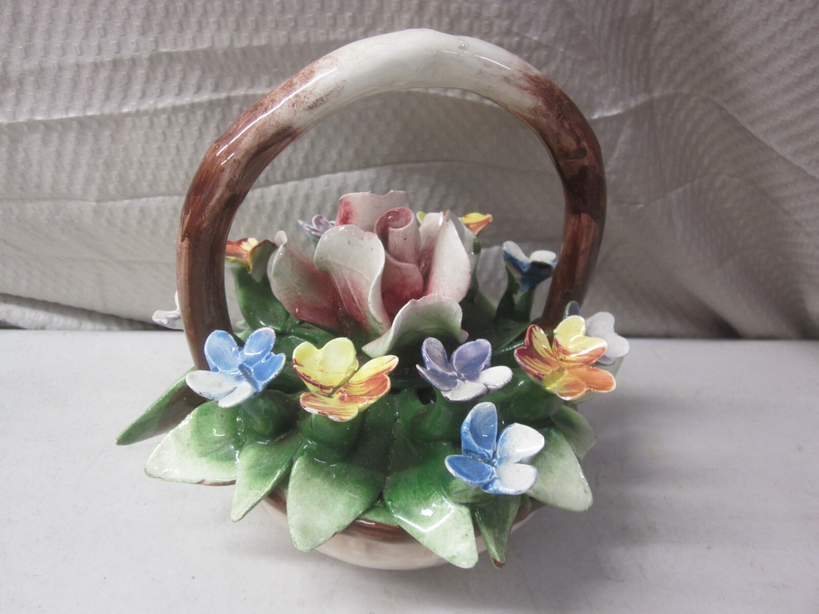 Authentic Nuova Capodimonte Pastels Porcelain Rose Flower Basket From Italy