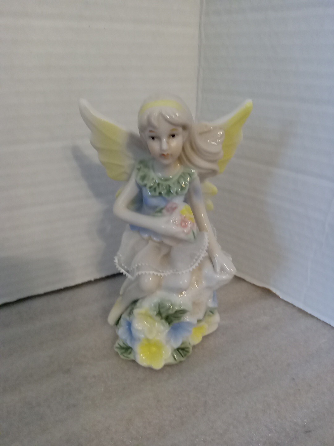 Vintage Porcelain Fairy Angle Figurine Holding Basket Of Flowers Approx. 6×3
