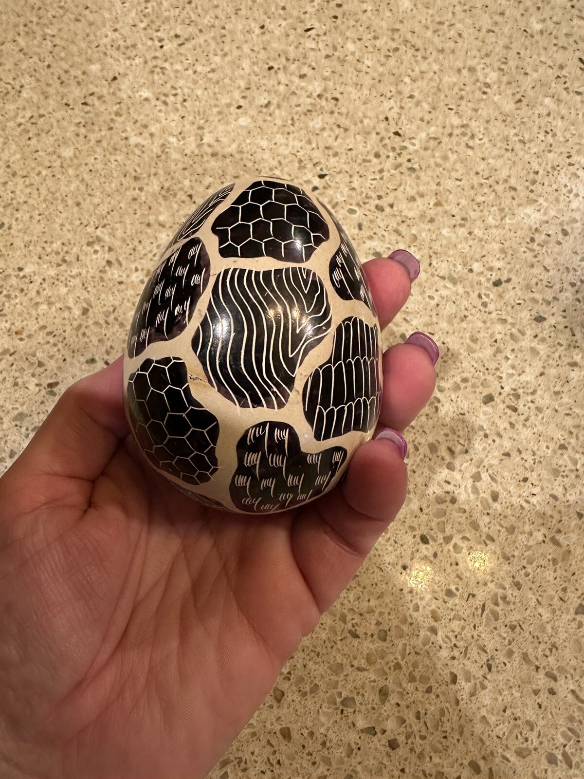 Hand Painted and Carved set of 4 Eggs Geometric Patterns Collectible Decor