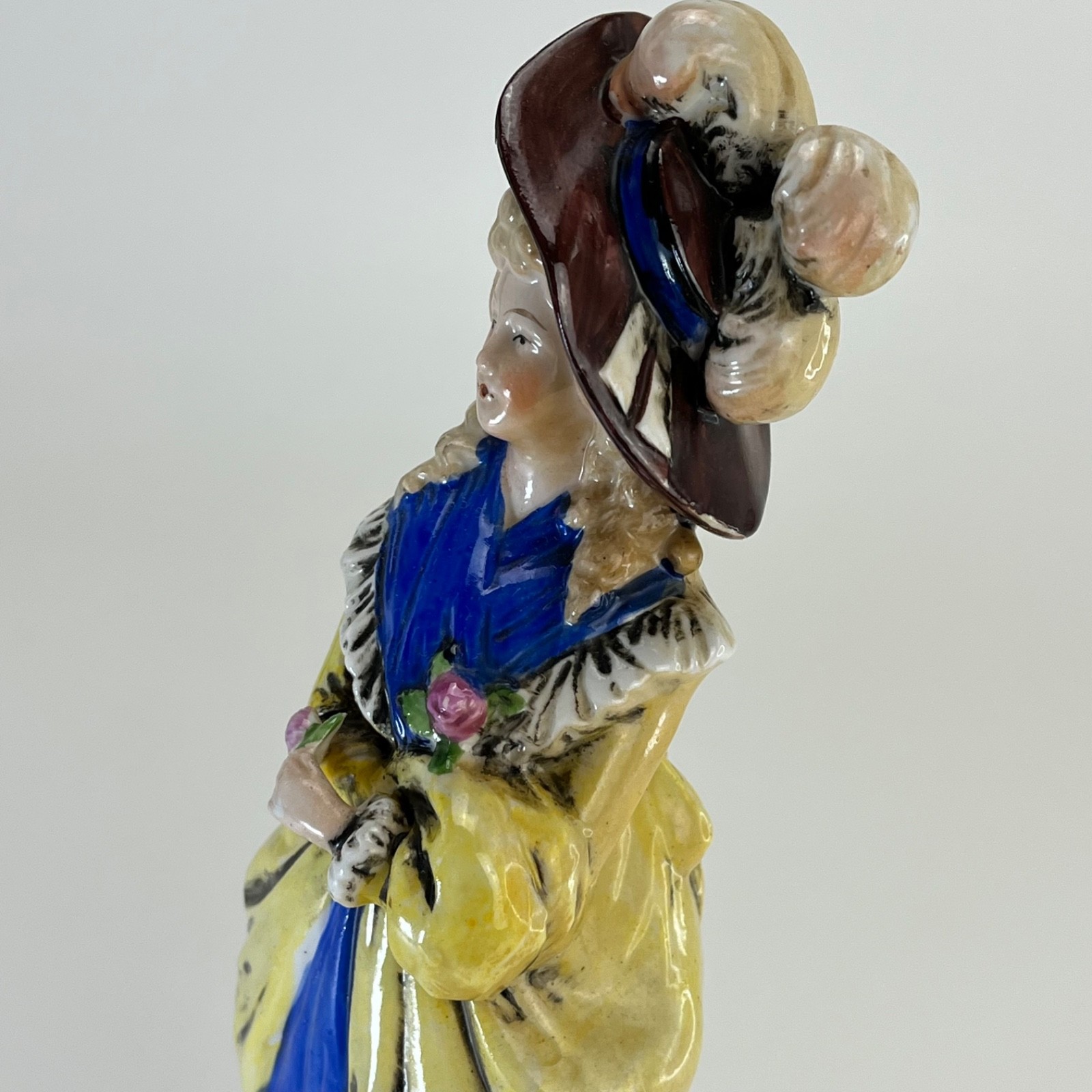 Antique German Rococo Revival Porcelain Lady Figurine 10″ Thüringen Style