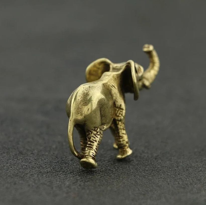 2x Brass Elephant Statue Mini Animal Sculpture Tabletop Figurine Home Decor Gift