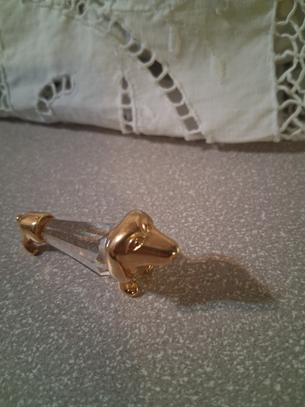 Vintage Swarovski Trimlite Miniature Dachshund Dog Crystal Gold Mini Figurine