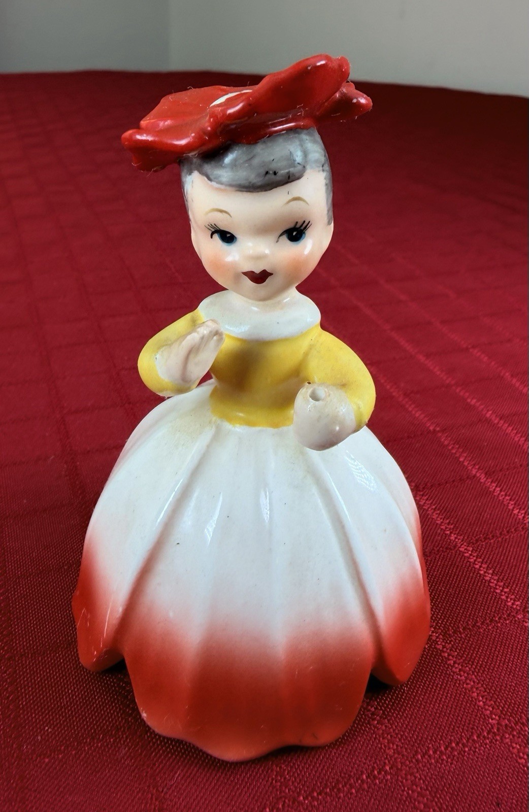Vtg Napco Lady Head Bell Figurine Red White Dress Japan A1949 4”