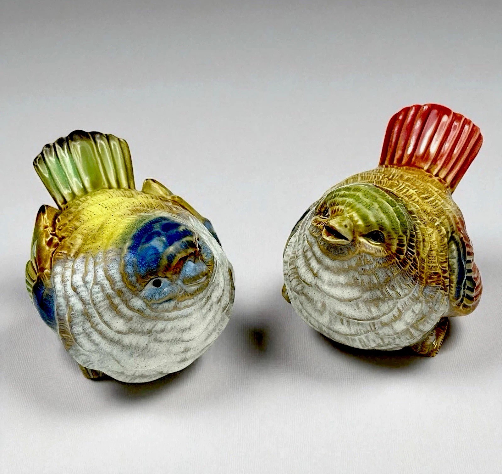 Vintage Lot 2 Ceramic RAINBOW COLORED BIRDS Decor Planter Collectible Gift EUC