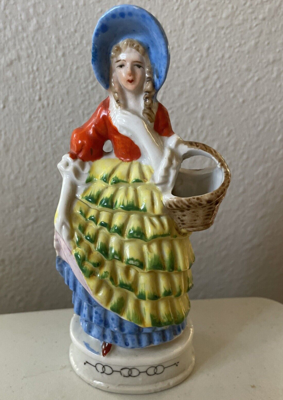 Vintage Victorian Lady with Flower Basket Porcelain Figurine Made In Japan 6″ T