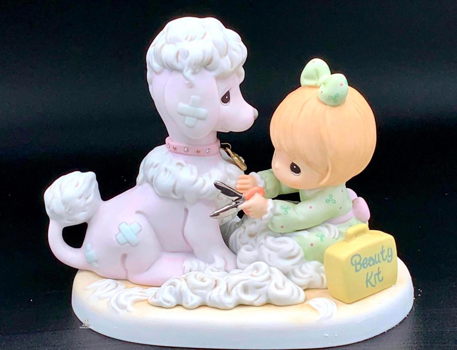 Precious Moments Girl Grooming Poodle Dog Figurine “Beauty Kit” Pastel Porcelain
