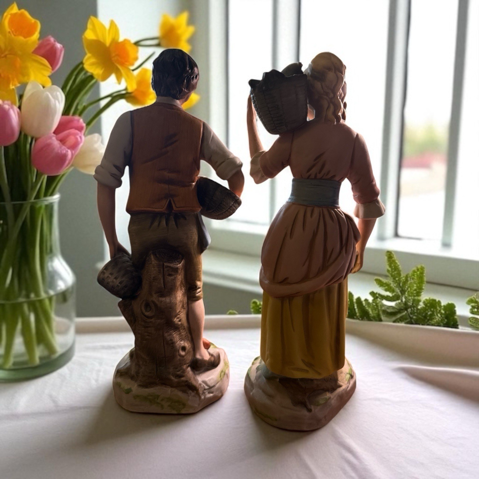 HOMCO 1415 & 1416 Porcelain Fall Harvest Figurines Man & Woman 12″
