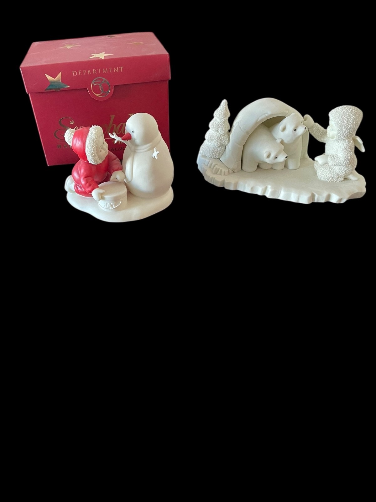 2 Vintage Department 56 Snowbabies Look What I Found and You Should Wear a Hat