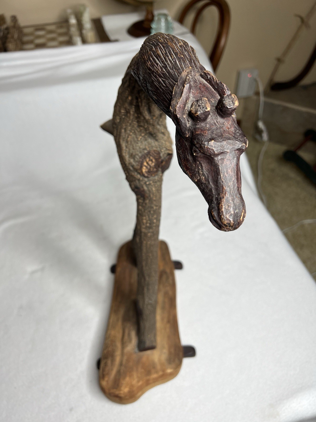 Vintage Unique Folk Art Wood Carving Of Giraffe Made From a Single Twisted Limb