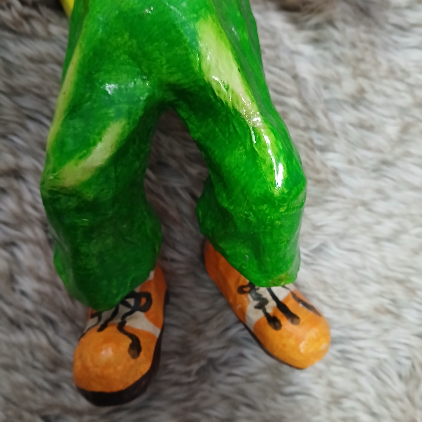 Handmade Colorful Paper Mache Clown Figurine with Balloon Vintage Circus Decor