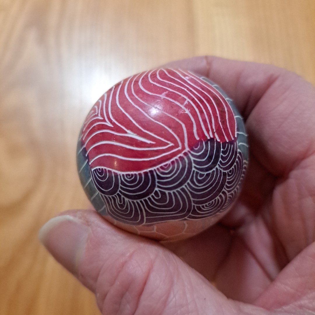Sandstone Egg Hand Carved & Ornate Hand Painted Multicolor Elephant Kenya 2.5″