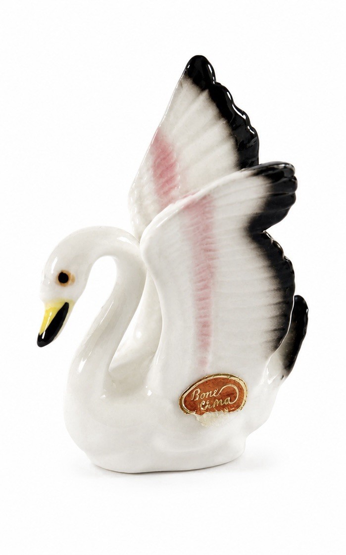 Vintage Mini Bone China Swan Figurine Japan Pink Wing Black Tips 2”