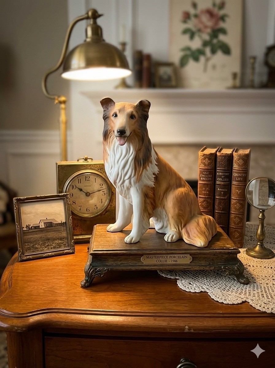 1986 Masterpiece Porcelain Sheltie COLLIE DOG Figurine, HOMCO Mexico 8″