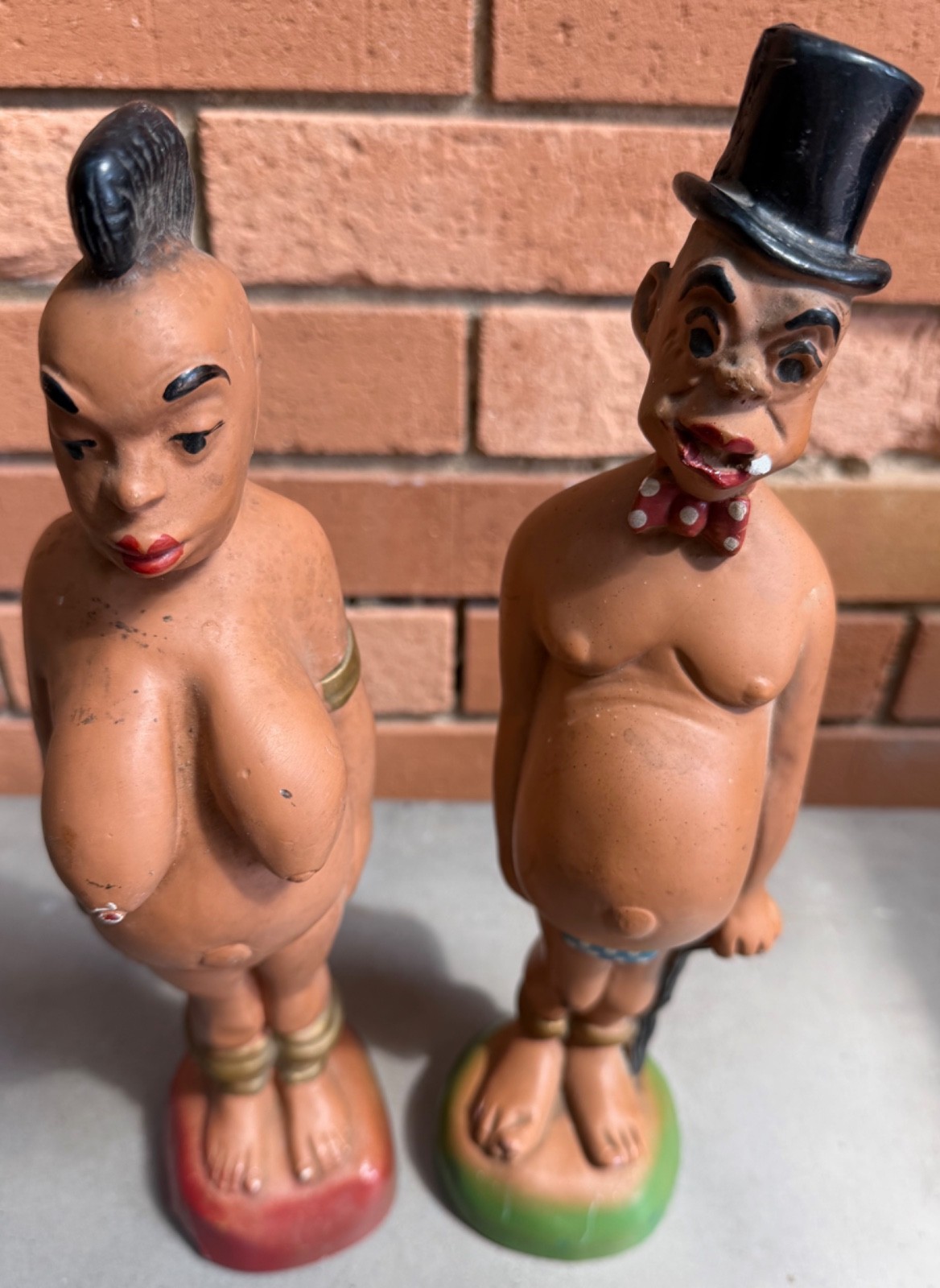 Vintage Carnival Prize Chalkware Figures Male Female Plaster of Paris People