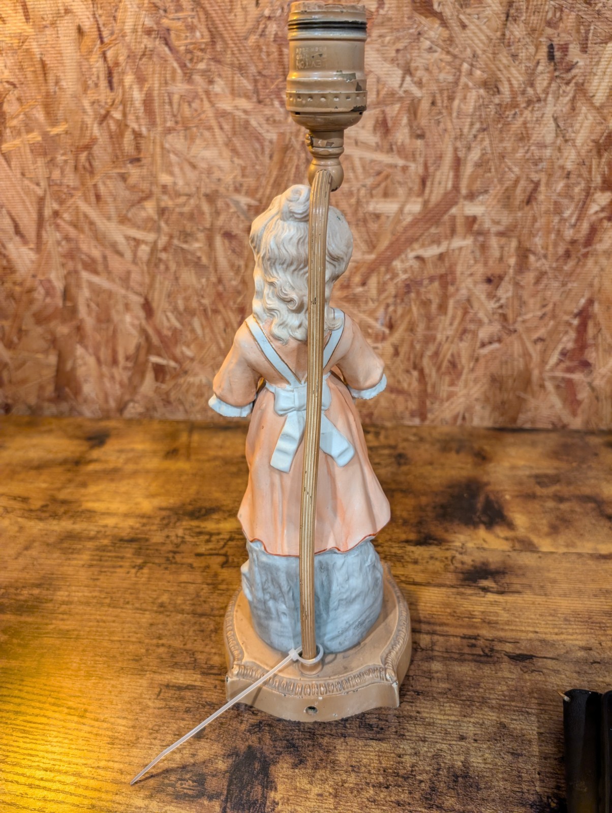 Vintage Gebruder Heubach-German Bisque-Young Girl-Pink Tones Gold Paint Lamp