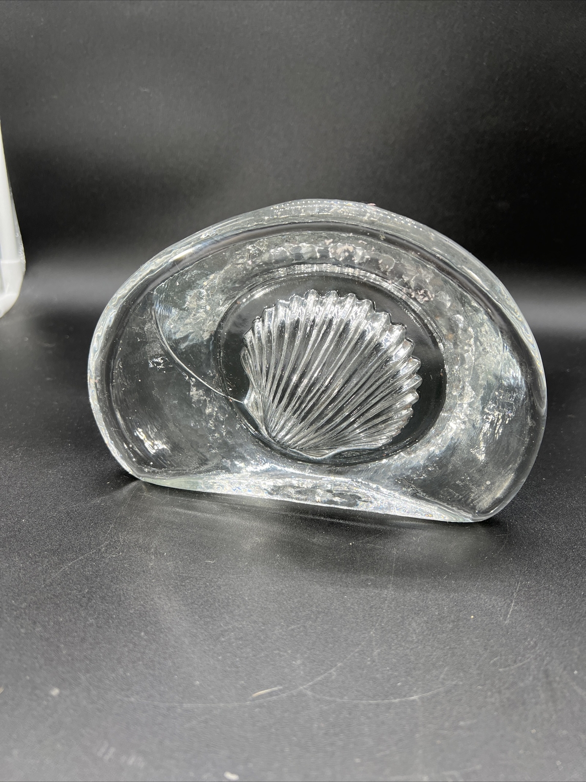 VTG Clear Glass Blenko Single Bookend, Molded Seashell Lovely Piece!
