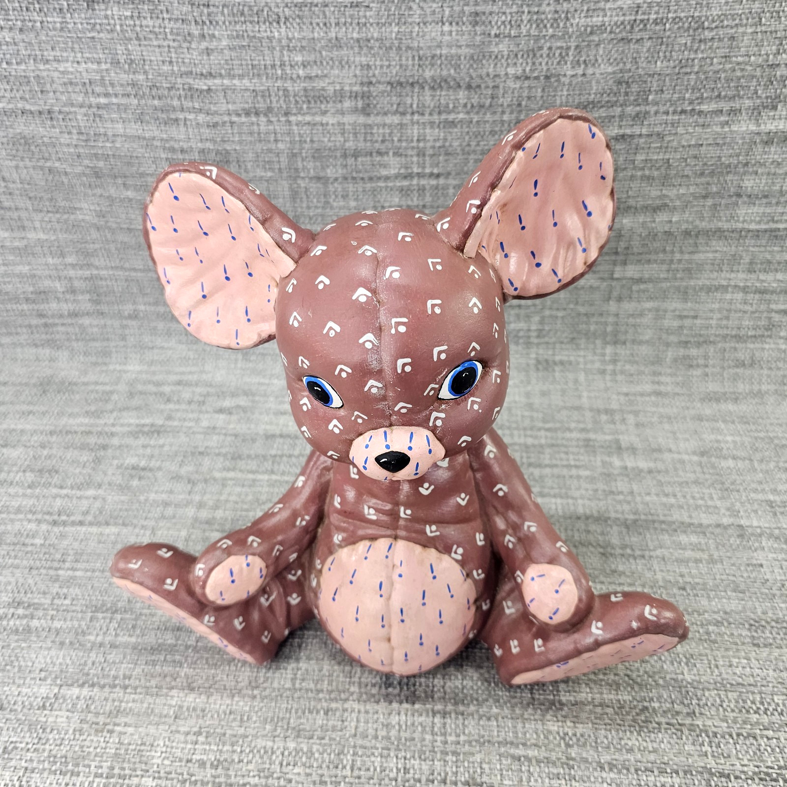 Vintage Kimple Ceramic Mold Quilted Puffy Mouse Pink Ears Figurine