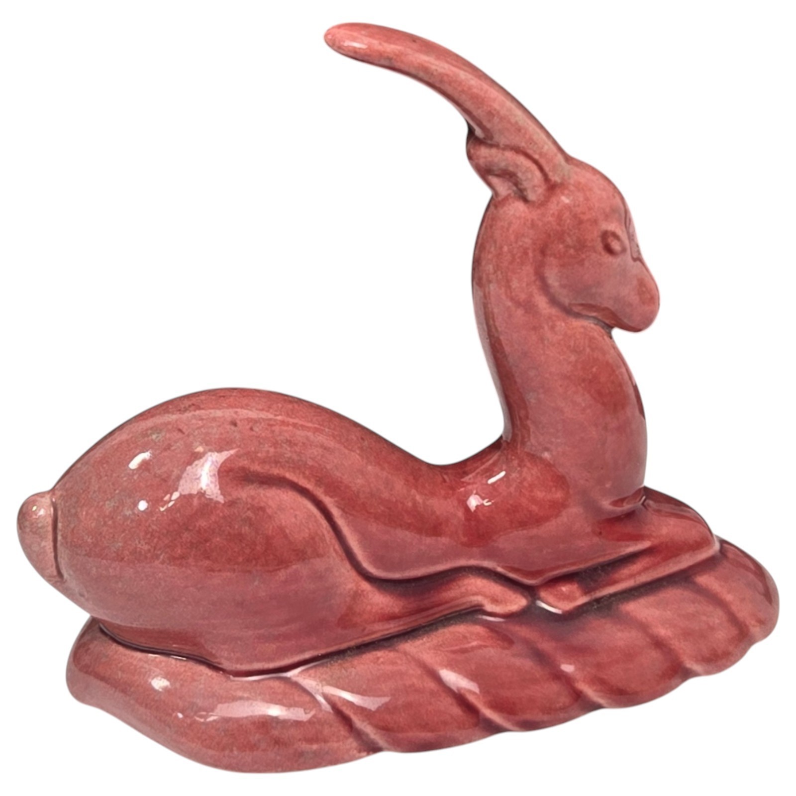 Vintage Gazelle Figurine Ceramic Pottery MCM Deer Art Deco Deep Rose