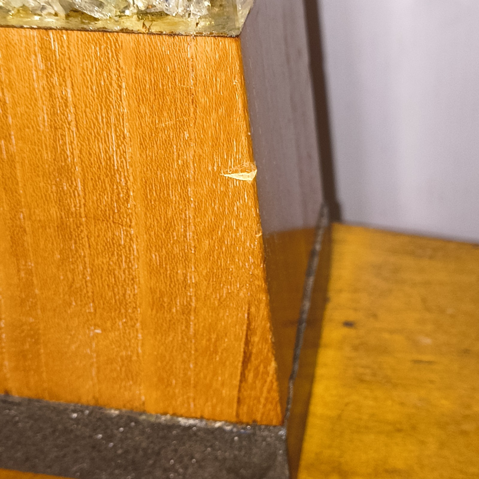MCM Wood & Lucite With Glass Obelisk Mid Century Modern 18″