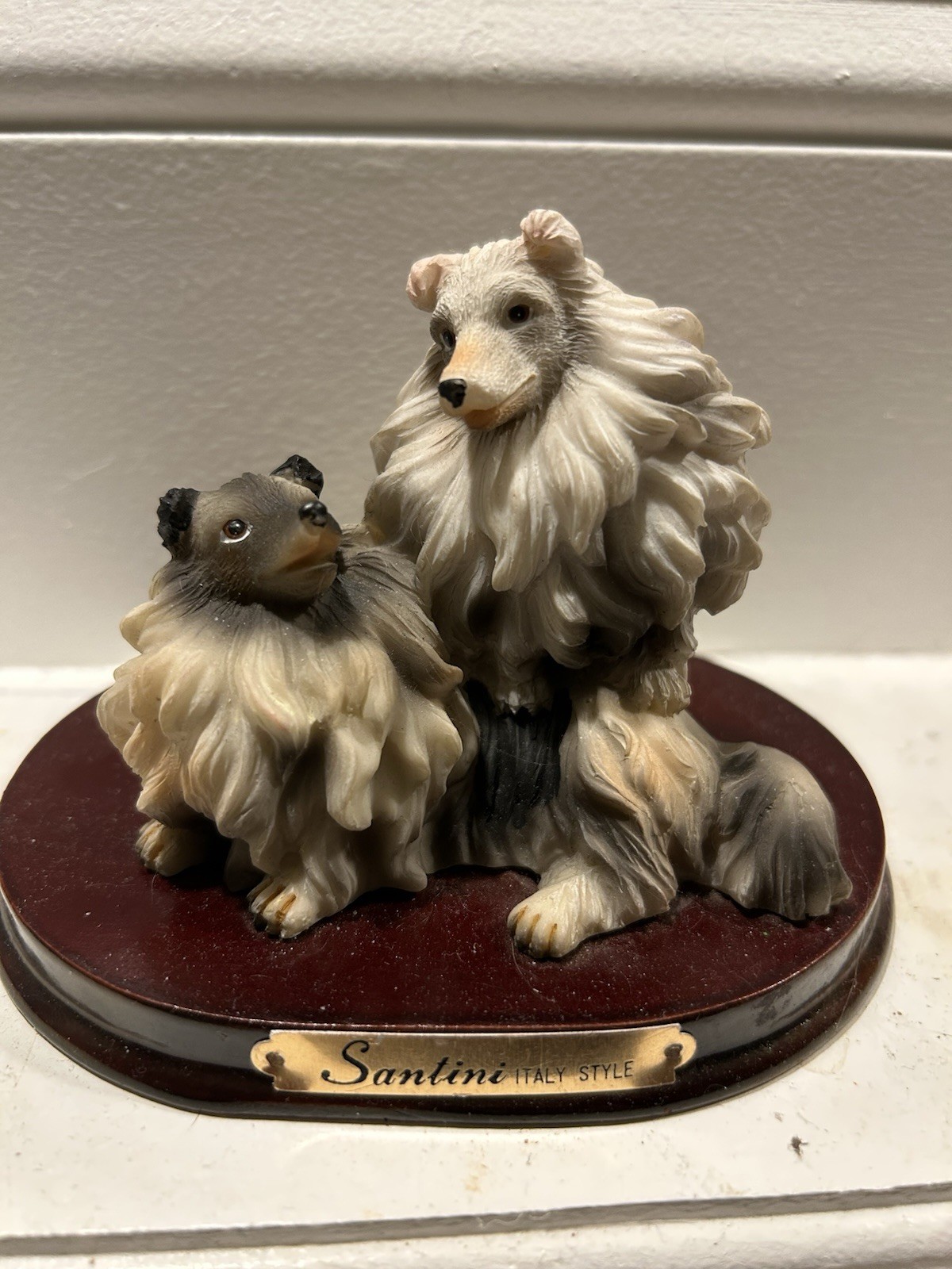Santini Italy Style Vintage Dogs Figurine On Wood Base