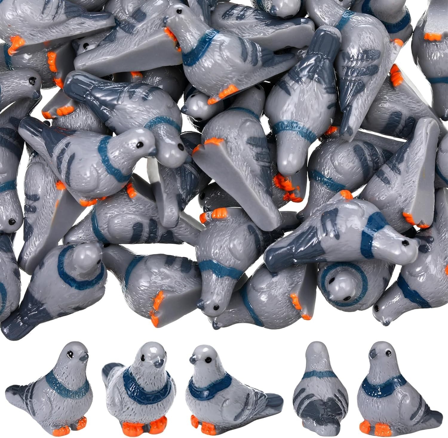 50 Pcs Mini Resin Birds, 1 Inch Tiny Resin Pigeon Statues Bulk Decorative Pig..