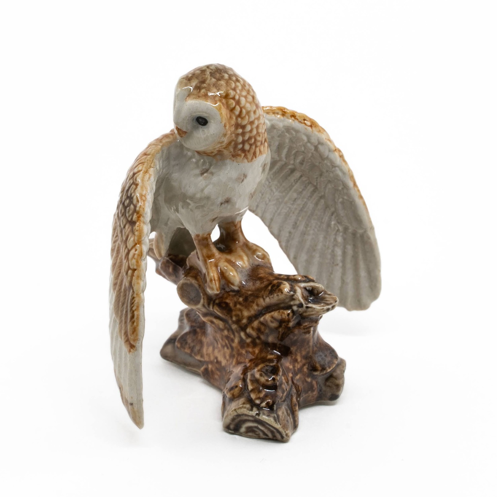 Northern Rose Owl – Barn Owl on Branch – Miniature Porcelain Figurine