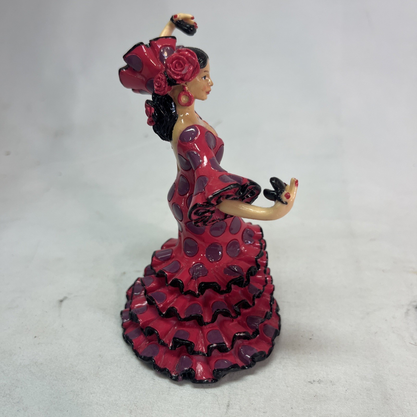 Barcino Dancing Figurine 5 Inch Flamenco Dancer Fuchsia Dress Polka Dot